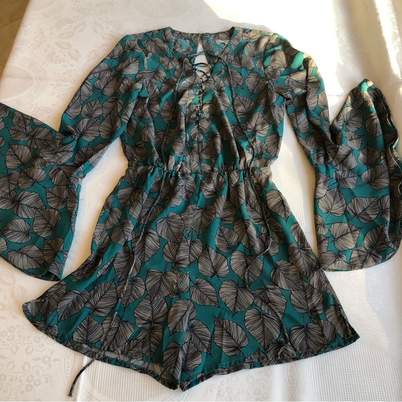 Mas Animale Overall Romper Women’s Size 36(XS/S) Green/Gray Long Flared Sleeves - Picture 12 of 16